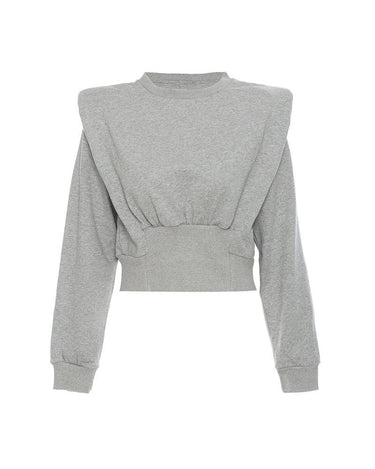 Padded Shoulder Armor Short Long Sleeve Crew Neck Sweatshirt Women